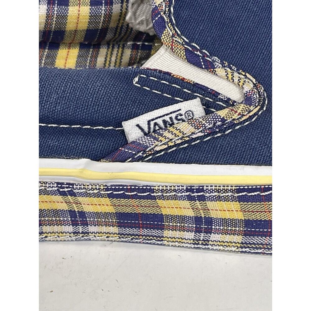 Vans Slip On Skate Navy Blue W/ Yellow Plaids Sole Sz 3.5 Men Sz 5 Women Youth - Picture 6 of 9